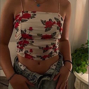Rose print string crop top